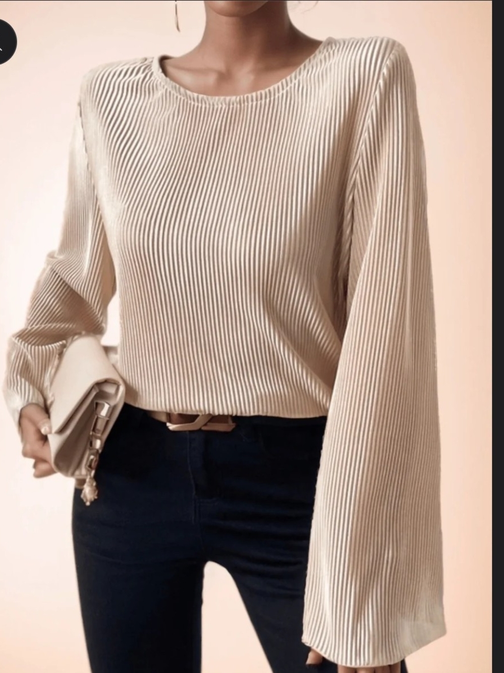 Women’s Ribbed Long-Sleeve Top in Cream